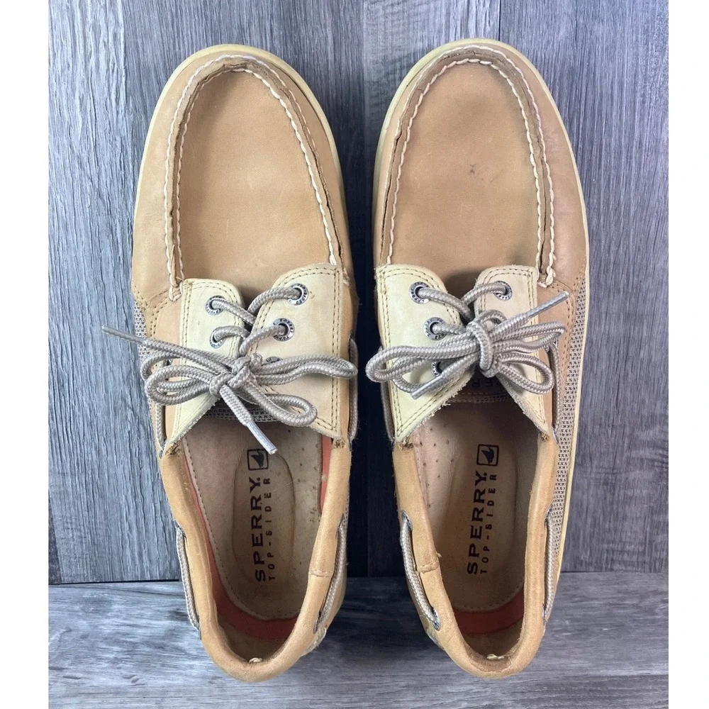 Sperry Top-Sider Mens Billfish Tan Leather Mesh Boat Shoes Loafers 10M 0799023